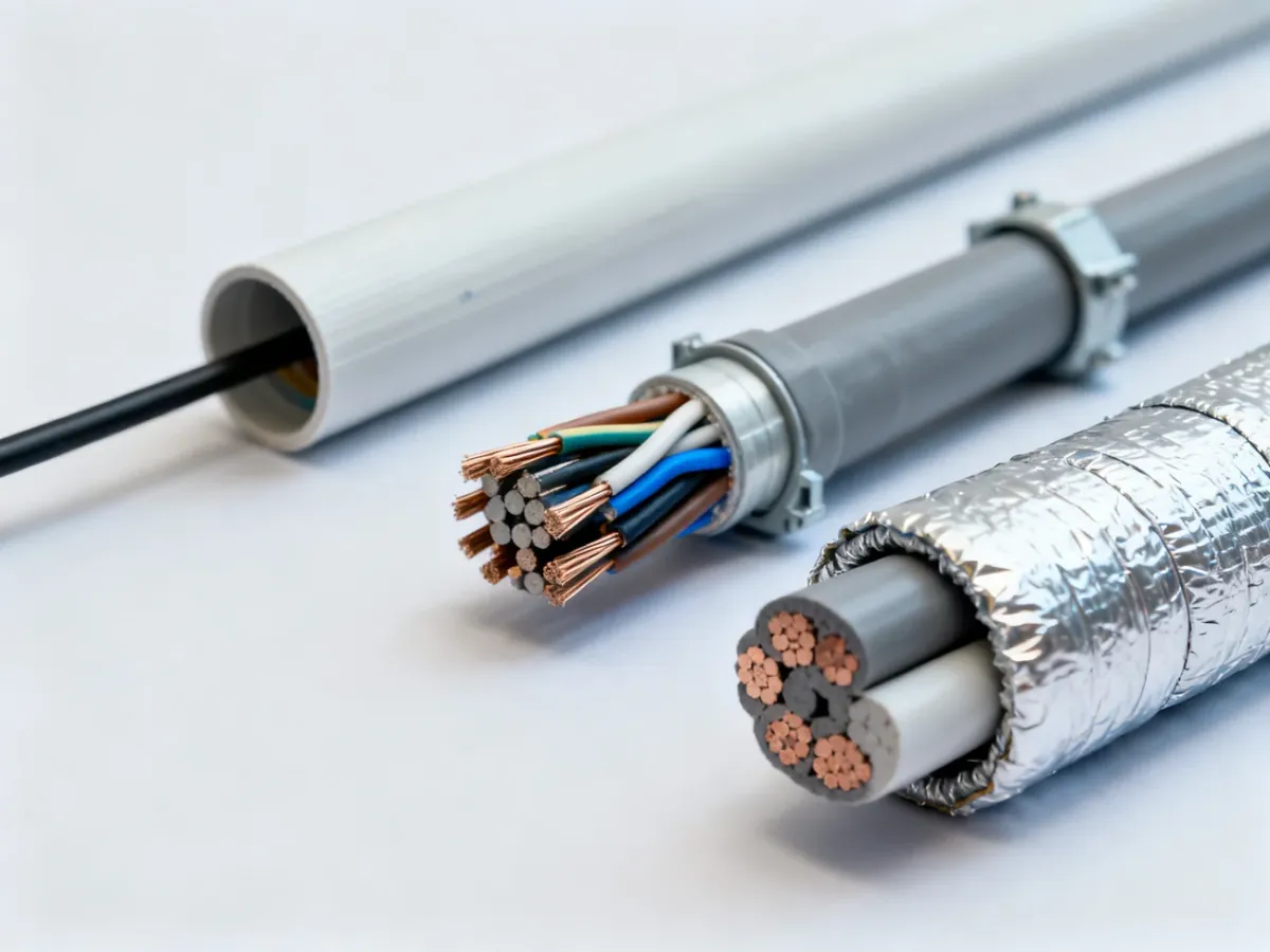 Przewody elektryczne ułożone w peszlu, wiązce i izolacji cieplnej